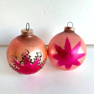 Vtg West Germany Mercury Glass Christmas Ornaments Starburst Mica Pink 1950s